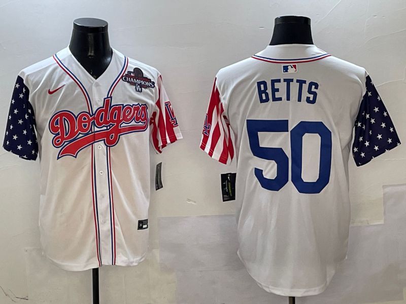 Men Los Angeles Dodgers #50 Betts White a generation of national flags Joint name 2025 Nike MLB Jersey style 9->los angeles dodgers->MLB Jersey